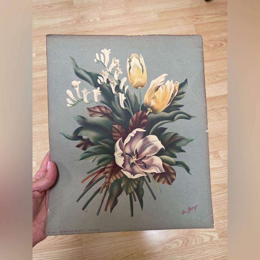 Vintage 1950s unframed Floral Art Print with Flowers
